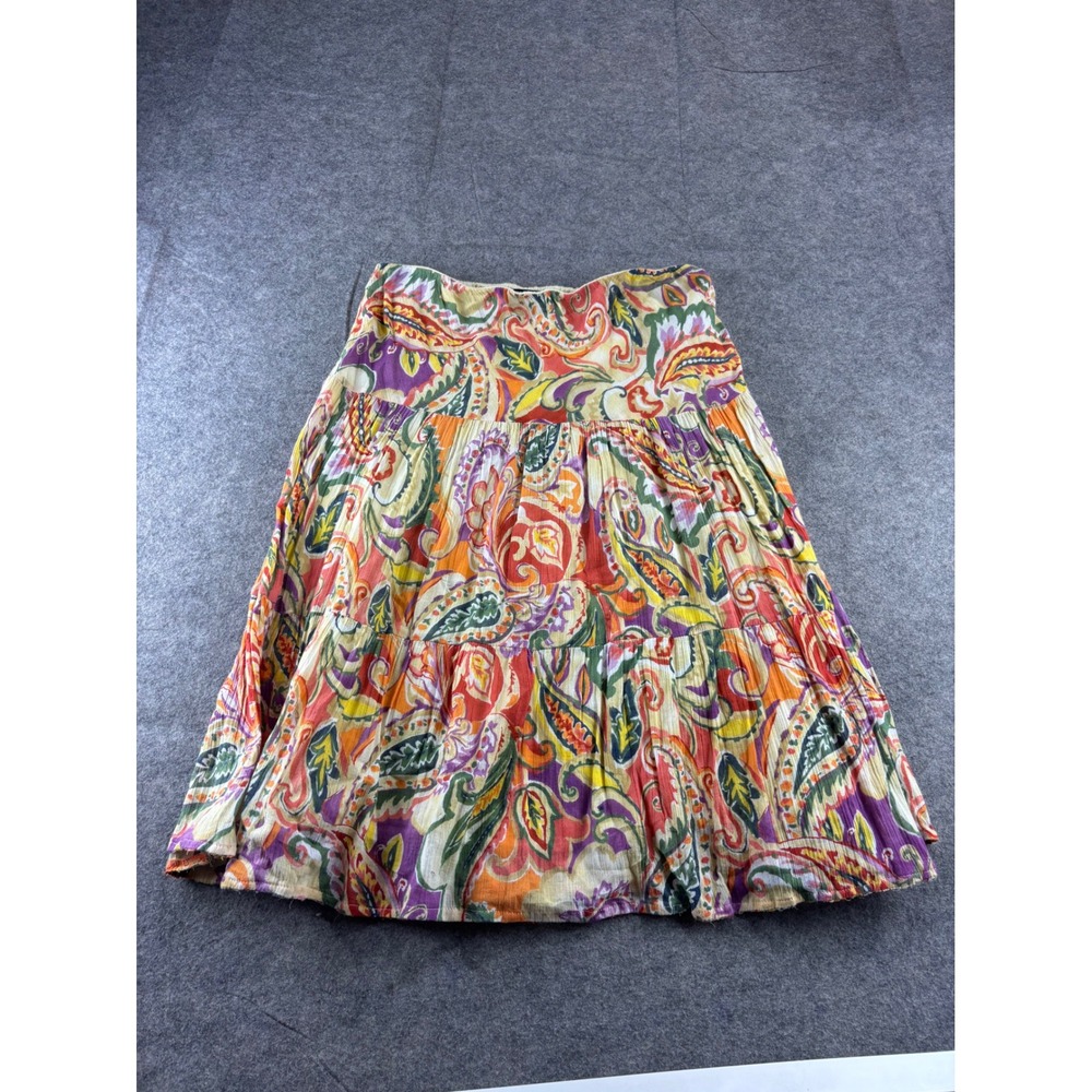 Chaps Womens S Paisley Tiered Midi Skirt Cotton Gauze Boho VTG Y2K Hippie Fairy